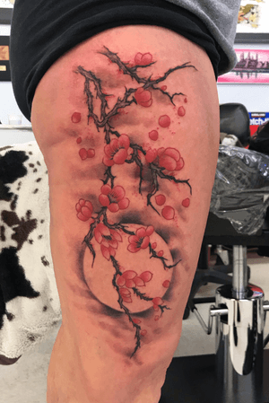 Cherry blossom cover up done by me Jt. #cherryblossom #japanesetattoo #japanese #coverup 