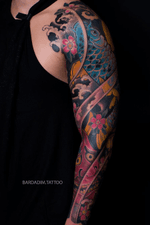 Japanese tattoo. Japanese sleeve. Irezumi. Koi tattoo. Hannya Mask tattoo. Full sleeve tattoo. Male sleeve. Japanese tattoo NYC