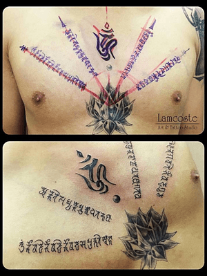 The #Best #Hard #words i ever #Tried ^^ All that #chesttattoo is my #design by #hand For a #master #yoga with #sanskirt #lotus #pearl #krystal by #kurosumiink 