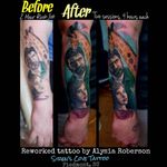A person at another local tattoo shop did the tattoo on the far left just this past May 2017, the entire thing in just 2 hours, half his forearm in what's supposed to be 3 portraits from the PlayStation videogame "The Last of Us" with Ellie and Joel and a giraffe from it .....first session took about 4 hours.... Today we finished after another 4 hours!!!! Aside from it taking extra time to fix things, this shows the big difference taking your time tattooing and not rushing through it can do! This is one of the many reasons tattoos normally can't be just rushed through! Reworked tattoo by Alysia Roberson at Siren's Cove Tattoo in Piedmont, SC! #thelastofus #thelastofustattoo #ellieandjoel #ellieandjoeltattoo #videogames #gamer #gamertattoo #videogametattoo #twitch #coveruptattoo #reworktattoo #tattoonightmares #portraittattoo #realistictattoo #playstation #tattoos #tattooed #inkmaster #inked #ink #sctattooartist #clemsonsc #sctattoo #collegefootball #clemsontigers #sctattooshop #southcarolinatattooartist #greenvillesc #downtowngreenville #clemson #sirenscovetattoo www.facebook.com/sirenscovetattoo www.facebook.com/Alysia.Roberson.Tattoo.Artist IG: sirens_cove_tattoo 