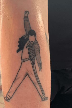 Freddie Mercury with Queen at Live Aid. Done by Fabienne Demmer at Lucky Charm Tattoo, Nijkerk, Netherlands at April 19, 2019.
