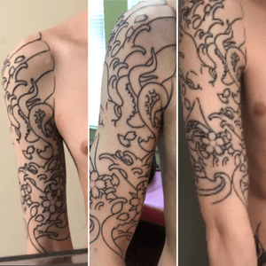 Line-work for traditional japanese style upper sleeve. #octopus #japanese #sleeve 