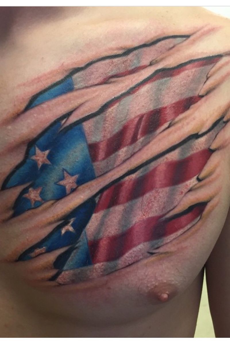 Tattoo uploaded by Aaron • American flag skin tear • Tattoodo