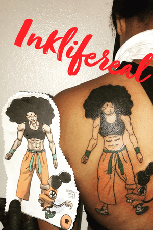 African-American dragon ball Z character strong African-American woman raising your daughter to be strong after going through a war design made by Marcus tattoo done by Sdot
