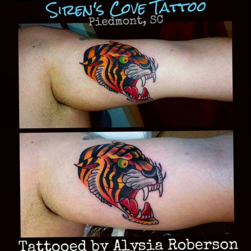 Tattoo uploaded by SC Tattoo Alysia Roberson Greenville Mauldin • Congratulations Clemson Tigers in the National Championship!!! Here's another ode to the Tigers on our friend, tattooed by Alysia Roberson at Siren's