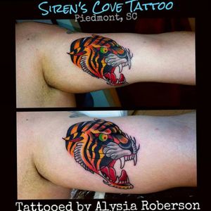 Congratulations Clemson Tigers in the National Championship!!! Here's another ode to the Tigers on our friend, tattooed by Alysia Roberson at Siren's Cove Tattoo in Piedmont, SC! I feel there shall be more Clemson inspired tattoos to come in the near future....!! #tiger #tigertattoo #Clemson #tigernet #nationalchampionship #clemsonfootball #clemsontigers #dabo #gotigers #ClemsonTigersTattoo #clemsonsc #clemsonpaw #oldschooltattoo #neotraditionaltiger #neotrad #traditionaltattoo #femaletattooartist #neotraditionaltattoo #sc #sctattooartist #ALLIN #NCAA #collegefootballnationalchampionship #sctattoo #sctattooshop #gameday #southcarolinatattooartist #sirenscovetattoo #alysiarobersontattoo #clemsontattoo #clemsonfamily #clemsonuniversity #eyeofthetiger www.facebook.com/sirenscovetattoo www.facebook.com/Alysia.Roberson.Tattoo.Artist