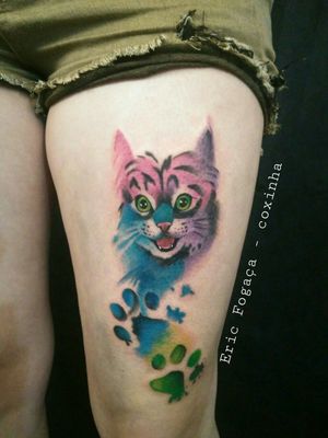 Cat watercolor tattooBy Eric Fogaça fron Brazil@ericfogaca_tattoo 