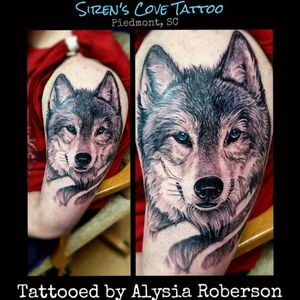 Wolf tattooed by Alysia Roberson at Siren's Cove Tattoo in Piedmont, SC!! His FIRST tattoo!!! He sat ridiculously great! #tattoos #tattooed #tattooedmen #tattooedman #tattooedwoman #tattooedwomen #sleeve #sleevetattoo #halfsleeve #wolf #wolftattoo #wolves #lonewolf #wolfpack #animaltattoo #realistictattoo #firsttattoo #sc #sctattooartist #sctattooist #southerntattooers #southcarolinatattooartist #greenvillesc #andersonsc #clemsonsc #ladytattooer #blackandgrey #femaletattooartist #sirenscove #alysiarobersontattoo #sctattooer #sctattoo #sctattooshop #sirenscovetattoo www.sctattooshop.com www.facebook.com/sirenscovetattoo www.facebook.com/Alysia.Roberson.Tattoo.Artist