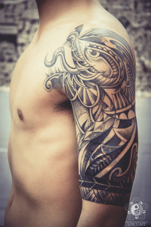 #design #coverup #tribal #animal #dragon #maori #style #full #shoulder in 15hours by #kurosumiink #B&W