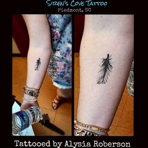 "Did you glue a feather to your arm?" is the question she said she has actually gotten a few times from different people, lol. Here's a healed picture of this little feather tattooed several months ago by Alysia Roberson at Siren's Cove Tattoo in Piedmont, SC! #tattoos #tattooed #tattooedwomen #tattooedwoman #tattooedman #feather #feathertattoo #blackandgrey #blackandgreytattoo #realistictattoo #firsttattoo #realism #3dtattoo #sc #sctattooartist #sctattooist #sctattooer #sctattoo #sctattooshop #smalltattoo #inkedgirl #prettytattoo #beautifultattoo #southcarolinatattooartist #greenvillesc #andersonsc #girlytattoo #dainty #inkmaster #clemsonsc #duncansc #spartanburgsc #yeahthatgreenville #downtowngreenville #fallspark #femaletattooartist #alysiarobersontattoo #sirenscovetattoo www.sctattooshop.com www.facebook.com/sirenscovetattoo www.facebook.com/Alysia.Roberson.Tattoo.Artist