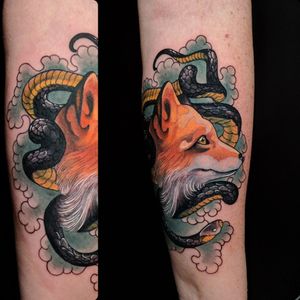 Original design, more available! Inked by the very talented @leobranco for more info and to schedule appointment please PM us or call 09-7421677 Or just book yourself at https://yoman.co.il/KoiTattoo #fox #snake #neotraditionaltattoo #color #colorwork #tattoodesign #line #black #blacktattoo #art #artistsoninstagram #instagood #instagram #inspiration #koitattooil #tattooed #tattoo #tattooideas #tattooart #a #original #design