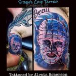 Finished this #Pinhead of Doug Bradley by Alysia Roberson at Siren's Cove Tattoo in Piedmont, SC! Some healed, some fresh.... #hellraiser #hellraisertattoo #pinheadtattoo #femaletattooartist #tattoos #tattooed #tattooedwomen #tattooedmen #inkmaster #sc #sctattoo #sctattooshop #sctattooist #sctattooer #sctattooartist #southcarolinatattooartist #greenvillesc #andersonsc #clemsonsc #downtowngreenville #dougbradleytattoo #portraittattoo #horror #horrortattoo #horrormovie #dougbradley #sirenscovetattoo #alysiarobersontattoo www.facebook.com/Alysia.Roberson.Tattoo.Artist www.facebook.com/sirenscovetattoo