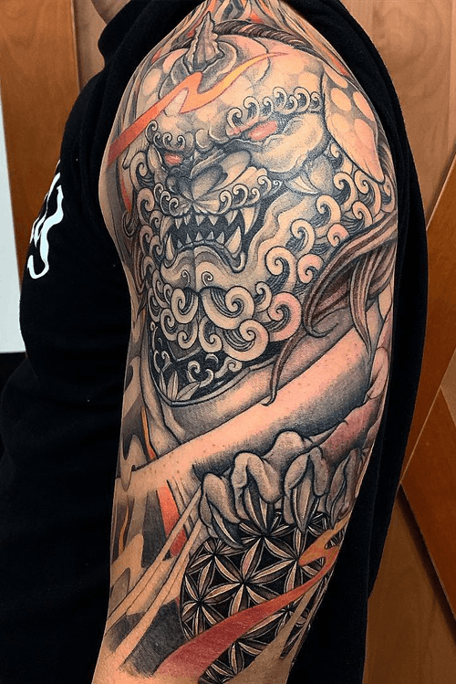 Tattoo Uploaded By Matthew Asian Style Foo Dog Half Sleeve 957656 Tattoodo