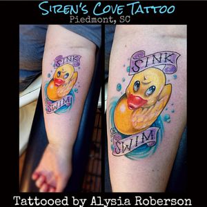 Cuuute rubber ducky tattoo by Alysia Roberson at Siren's Cove Tattoo in Piedmont, SC!!! #tattoos #tattooed #tattooedwomen #tattooedwoman #tattooedman #tattooedmen #1sttattoo #duck #duckface #rubberduck #rubberducky #Ducktattoo #rubberduckytattoo #rubberducktattoo #animaltattoo #birdtattoo #sinkorswim #sinkorswimtattoo #greenvillesc #andersonsc #clemsonsc #yeahthatgreenville #downtowngreenville #inkmaster #bestink #sctattooist #sctattooer #sctattoo #sctattooartist #sctattooshop #sirenscovetattoo #realistictattoo #oldschooltattoo #colortattoo #quack #girlytattoo #prettytattoo #cartoontattoo #alysiarobersontattoo #femaletattooartist #realistictattoo www.facebook.com/Alysia.Roberson.Tattoo.Artist www.facebook.com/sirenscovetattoo