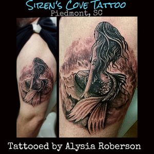 Have I mentioned I love mermaids?? :-D Mermaid tattoo by Alysia Roberson at Siren's Cove Tattoo in Piedmont, SC!! #siren #sirenscovetattoo #mermaidhair #mermaid #mermaidtattoo #siren #sirenscovetattoo #sirentattoo #tattoosiren #sctattooshop #sirenscove #sctattooartist #pinuptattoo #pinup #pinupgirltattoo #sctattoo #custom #andersonsc #clemsonsc #inkmaster #portraittattoo #greenvillesc #realistictattoo #realistic #realism #yeahthatgreenville #clemsontigers #tattooedwomen #tattooedmen #newyear #sleeve #blackandgrey #blackandgreytattoo #nautical #nauticaltattoo #sideboob #sailortattoo #jollyrogertattoo #jollyroger #femaletattooartist #alysiarobersontattoo www.facebook.com/Alysia.Roberson.Tattoo.Artist www.facebook.com/sirenscovetattoo