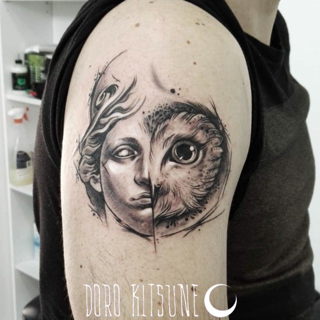 Tattoo uploaded by Doro Kitstune • Sketch tattoo Athena Minerva and the owl  • Tattoodo