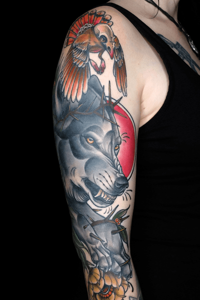 • thank you! 🖤 mostly healed • #bird #wolf #color #tat #tattoo #ink #neotrad #girlswithtattoos #balmtattoo #inked #sketch #drawing #illustration #neotraditional #ladytattooers #ntgallery #germantattooers #neotradeu #tattoos #riagoldtattoo @ladytattooers @balmtattoogermany @germantattooers @d_world_of_ink @neotraditionaltattooers @tattoosnob @neotraditional_world @nxt.lvl.tattoo @neotraditionaleurope @skinart_mag @feelfarbig @finest_tattoo_collection @tradtattoos @neotraditionalgermany