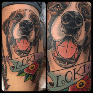 Stylized Puppy portrait on the calf. 