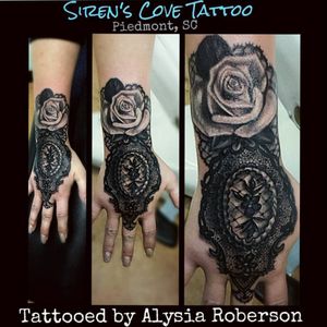 Lace/rose tattoo by Alysia Roberson at Siren's Cove Tattoo in Piedmont ,SC!! #tattoos #tattooed #tattooedwomen #tattooedwoman #tattooedman #tattooedmen #tattooartist #inkedgirl #inkedfemales #inkedgirls #sc #sctattooartist #victoriantattoo #sctattooist #sctattoo #sctattooshop #sirenscovetattoo #alysiarobersontattoo #femaletattooartist #greenvillesc #andersonsc #victorian #southcarolinatattooartist #clemsontigers #inkmaster #handtattoo #rosetattoo #lace #lacetattoo #realism #realistic #realistictattoo #gloves #handtatty #blackandgreytattoos #blackandgrey #fingertatoo #tattooartmagazine #inkedfemales #flowertattoo #girlytattoo #lacey #laceytattoo www.facebook.com/Alysia.Roberson.Tattoo.Artist www.facebook.com/sirenscovetattoo