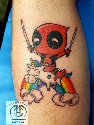 Colour tattoo,tattoo colour,anime,funny tattoo,tatuaje divertido,deadpool,unicorn tattoo