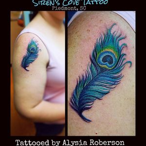 Pretty peacock feather tattooed by Alysia Roberson at Siren's Cove Tattoo in Piedmont, SC! #tattoos #tattooed #tattooedwomen #feathertattoo #feather #peacocktattoo #peacockfeather #peacockfeathertattoo #birdtattoo #beautifultattoo #sc #sctattooartist #sctattooist #sctattooer #sctattoo #sctattooshop #teal #southcarolinatattooartist #southerntattooers #yeahthatgreenville #downtowngreenville #greenvillesc #andersonsc #clemsonsc #inkmaster #girlytattoo #femaletattooartist #realistictattoo #inkedgirl #inkedfemales #inkedgirls #ladytattooer #ladytattooist #femaletattooartist #alysiarobersontattoo #sirenscovetattoo www.facebook.com/sirenscovetattoo www.facebook.com/Alysia.Roberson.Tattoo.Artist