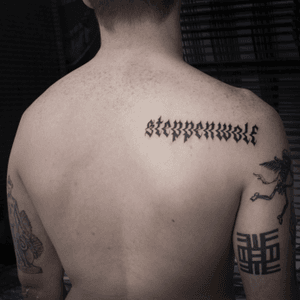 STEPPENWOLF for Damien. Thanks for your trust ! I’m in Berlin this week. Feel free to dm me if you wants a cool tattoo ! #blackwork #typography #typographie #lettering #letteringtattoo #letters #blacklettering #blackletter #glitch #dark #paris #berlin 