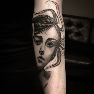 Neo Traditional tattoo by Bjorn Liebner #BjornLiebner #tattooartist #neotraditional #illustrative #darkart #antique #vintage #Japanese #ladyhead #portrait #gibsongirl