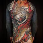 Neo Traditional tattoo by Bjorn Liebner #BjornLiebner #tattooartist #neotraditional #illustrative #darkart #antique #vintage #Japanese #lion #geometric