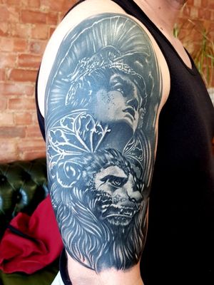 Cover up tattoo, black and grey tattoo