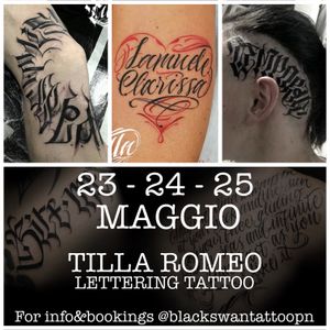 @tillabrillatattoo sarà ospite al @blackswantattoopn il 23-24-25 maggioPer info e appuntamenti m.p.#blackswantattoopn #tillatattoo #2019blackswantattoo #lettering #letteringtattoo #porcia #pordenone #tattooguest #tattooidea