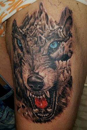 Realism, realista, wolf , lobo ,blanco y negro , black and gray, tatuaje pierna ,animales 