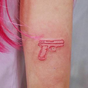 Tiny gun tattoo by Log Tattoo #LogTattoo #tinytattoos #tinytattoo #smalltattoo #small #tiny #minimal #mini