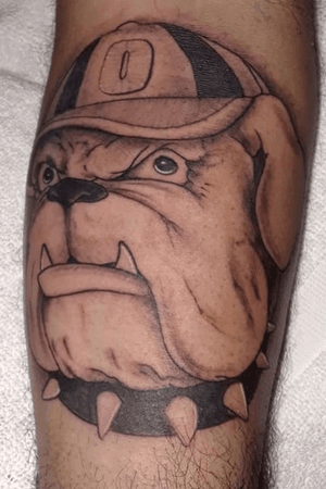 Bulldog Tattoo on arm #bulldog #blackandgrey #Black #tattooartist 