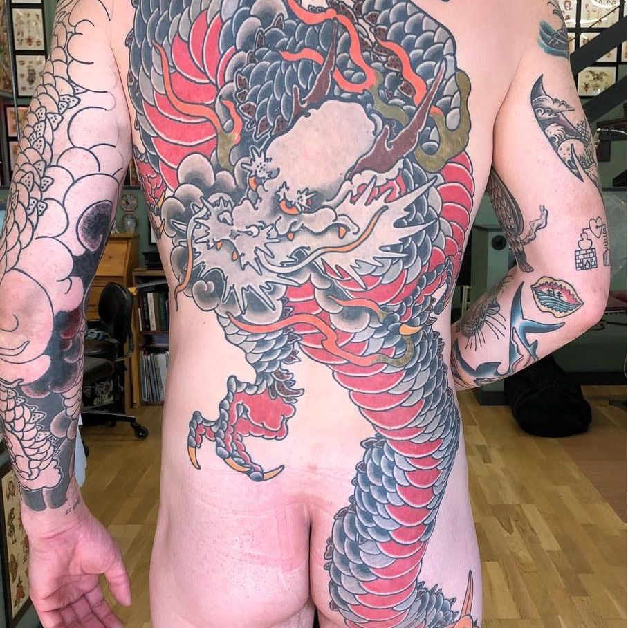 Dragon tattoo by Takashi Matsuba #TakashiMatsuba #dragontattoos #dragontattoo #dragon #mythicalcreature #myth #legend #magic #fable