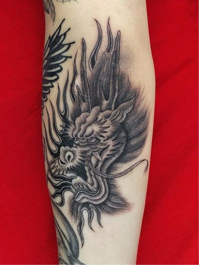 Dragon tattoo by Juan Diego Prieto #JuanDiegoPrieto #dragontattoos #dragontattoo #dragon #mythicalcreature #myth #legend #magic #fable