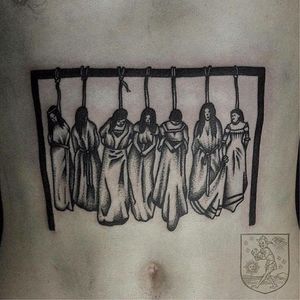 Gallows Tattoo by Osang Kwon #gallows #gallowstattoo #traditional #traditionaltattoo #oldschool #oldschooltattoo #darktraditional #darkoldschool #darktattoos #OsangKwon