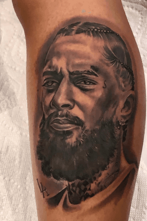Portrait of nipsey hussyle 4 hlf hours black and gray 