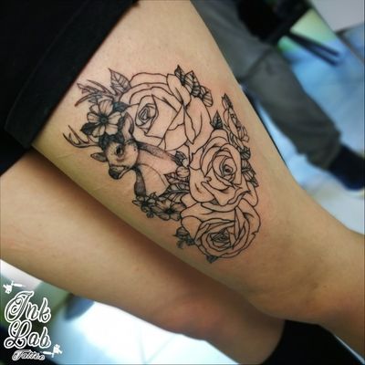 #deer #stag #flowers #dotwork #flower #girly #pécs #hungary #hungirl #tattoedgirl #inklab #inklabpécs