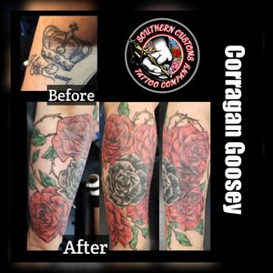Artist: Corragan GooseyIt must be the season of roses. Here's another successful coverup done by Corragan.★★★★★★★★★★★★★★★★★★★Southern Customs Tattoo Company1503 Hope Mills Rd.Fayetteville, NC 28304(910) 920-2683★★★★★Social Media Links★★★★★Facebook Link:https://www.facebook.com/SouthernCustomsTattooCompany/Instagram:@SouthernCustomsTattooCo@SouthernCustomsBrand@Corragan@tattoosbyaaronf@@irishted32 @KoffeeRoachGoogle+:plus.google.com/+SouthernCustomsTattooCompanyTumblr:https://southerncustomstattoocompany.tumblr.comYelp:https://m.yelp.com/biz/southern-customs-tattoo-company-fayettevilleFoursquare linkhttp://4sq.com/2slKpCtTwitter:@SCTATCOTattooDo:@SouthernCustomsTattooCompanyVero:SouthernCustomsTattooCompanyGoogle Maps:https://goo.gl/maps/NXMNfhdcbmE2★★★★★★★★★★★★★★★★★★★#Ink #welcome #news #sctatco #Airforce #Happy #marines #america #artist #veteran #home #love #Share #femaletattooartist #nofilter #bodypiercing #NCTattooers #funny #hopemillsnc #SkinArt #Tattoo #Custom #NCINK #FortBragg #fortbraggink #ShareNow #tattoos #army #military #fayettevillenc