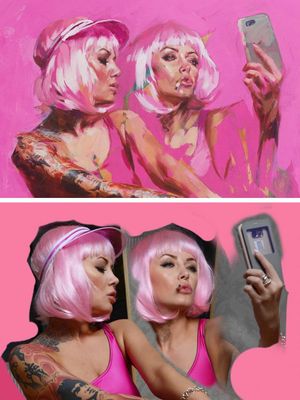 Painting above the Photoshop mock up by Chris Guest #ChrisGuest #painting #tattoopainting #tattooidea #tattoomodel #oilpaint