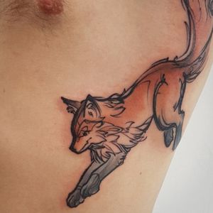 Linework Jumping Fox Abstract Tattoo