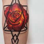 Geometric Dark Art Glowing Rose Tattoo