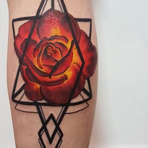 Geometric Dark Art Glowing Rose Tattoo