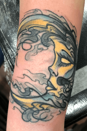 Moon face tattoo #neotrad #neotradtional #moontattoo