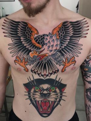 Panther not by me.kostattoo@gmail.com.#traditionaltattoo #oldschooltattoo #eagletattoo #tattoo #traditionalartist #skinart #oldlines #tradworkers #skinartmag #skinarttraditional #topclasstattooing #radtradtattoo #americantattoo #wroclawtattoo #wroclaw #kostattoo #poland 