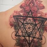 Geometric floral metatrons cube, sacred Geometry spine Tattoo