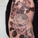 Black and Grey Realistic Rose Floral Hip Tattoo