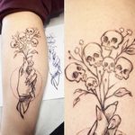 Sketchy lady hand by Klaire Ader at Inky Needles in Birmingham uk #finelinetattoo #illustrativetattoo #sketchtattoo #ladyhand #skulltattoo #flowertattoo 