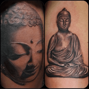 #revynove #buddhatattoo #tattoos #realistictattoo #buddha #statue #statues #stoneeffect #metaleffect #blackandgrey #prey #lotusposition #meditation #religioustattoo #revy #realism #realistic 