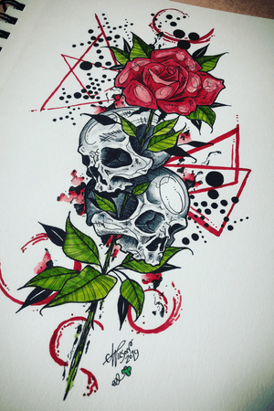 Skulls and Rose  #abstract #watercolor #skull #rose #staugustinetattooartist 